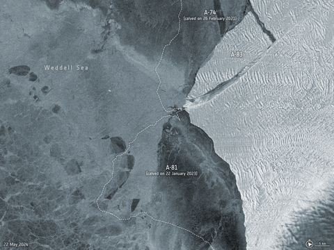 Radar del desprendimiento del iceberg A-83